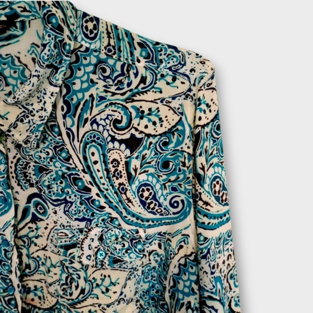 BIT & BRIDLE Womens Top Sz L Long Sleeve‎ Button Down Shirt Blue Paisley Print - Picture 7 of 13